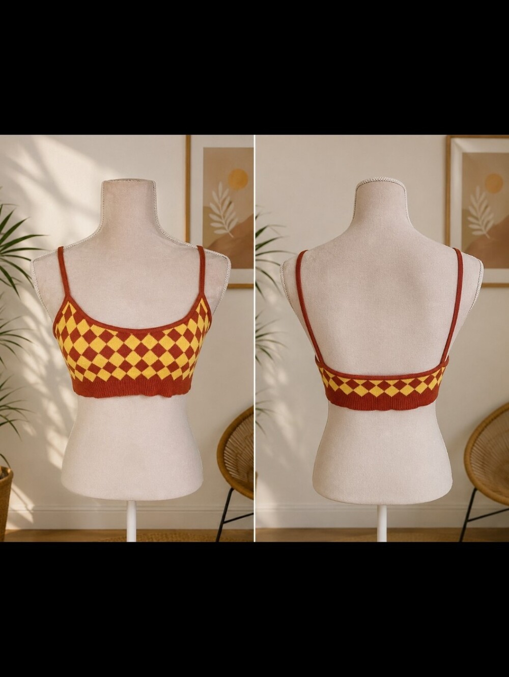 Cider Checkerboard Knit Crop Top • Retro Y2K • Size S